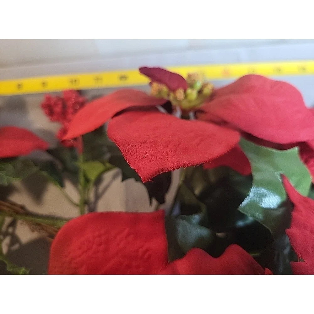 Poinsettia and Holly‎ Branch - Rich Red Holiday Decor